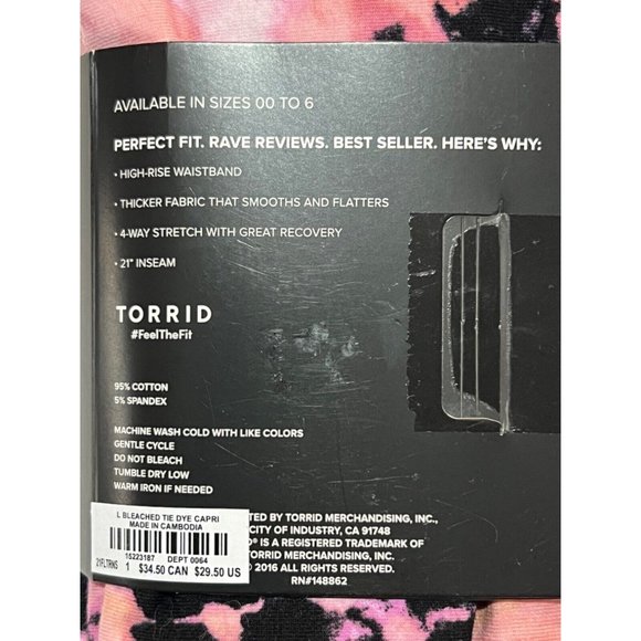 NWT TORRID Premium Capri Length Leggings Sz 1X Pink Black Tie Dye - Picture 3 of 3